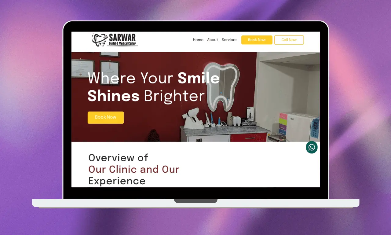 Sarwar Dental website – custom built website for a growing dental clinic in Vehari with multiple branches